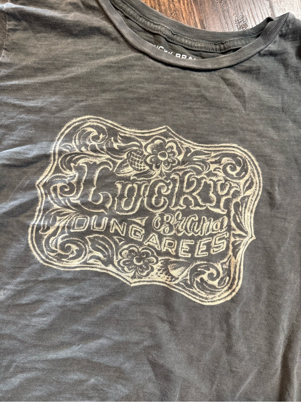 Lucky Brand Womens Stonewash Graphic Distressed T-Shirt Western Country Style